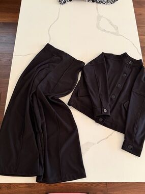 Max Studio Black Two-Piece Set — Button Front Jacket & Wide Leg Pants